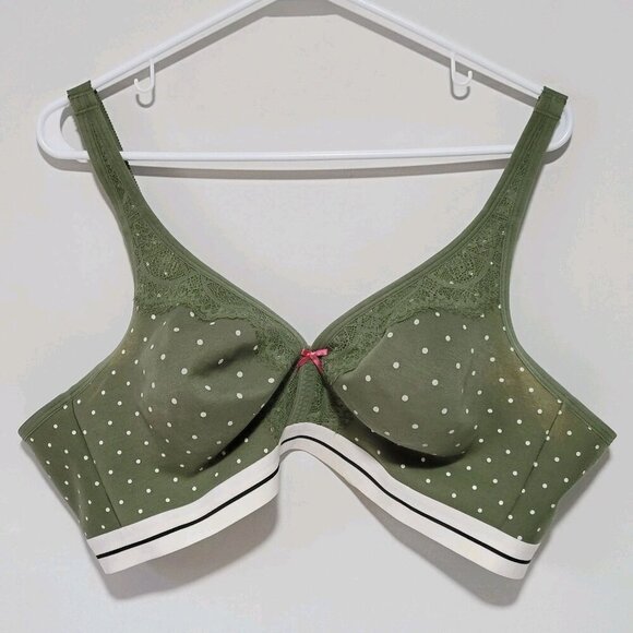Cacique Bra 44C Women's Green White Polka Dots Unlined Full Coverage No Wire Bra - Picture 1 of 4